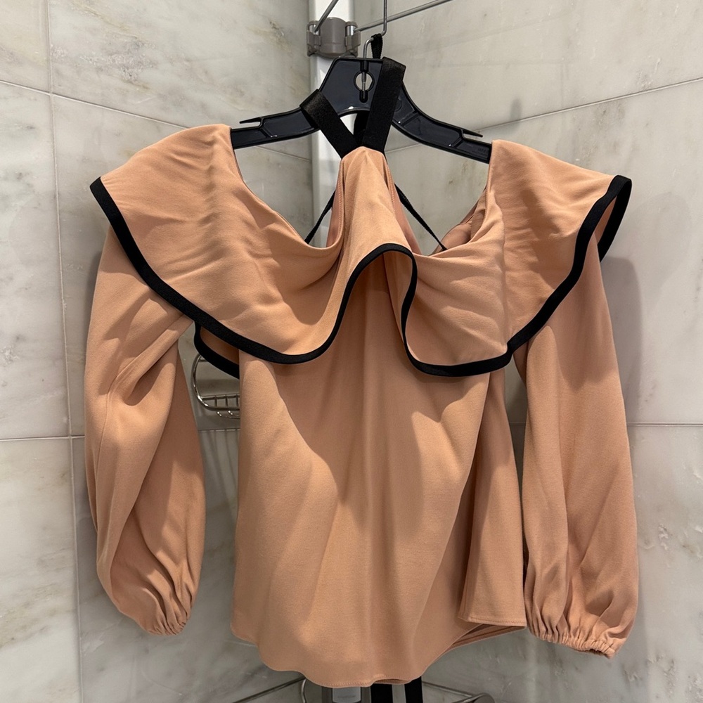 Alexis Blush Blouse with Black Trim